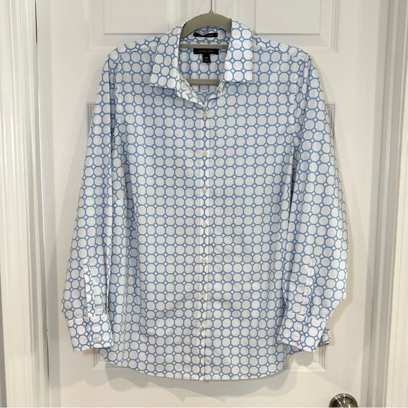 Lands' End Tops - Lands' End Women Geometric Button Up Collar Long Sleeve Shirt 14W No Iron Cotton